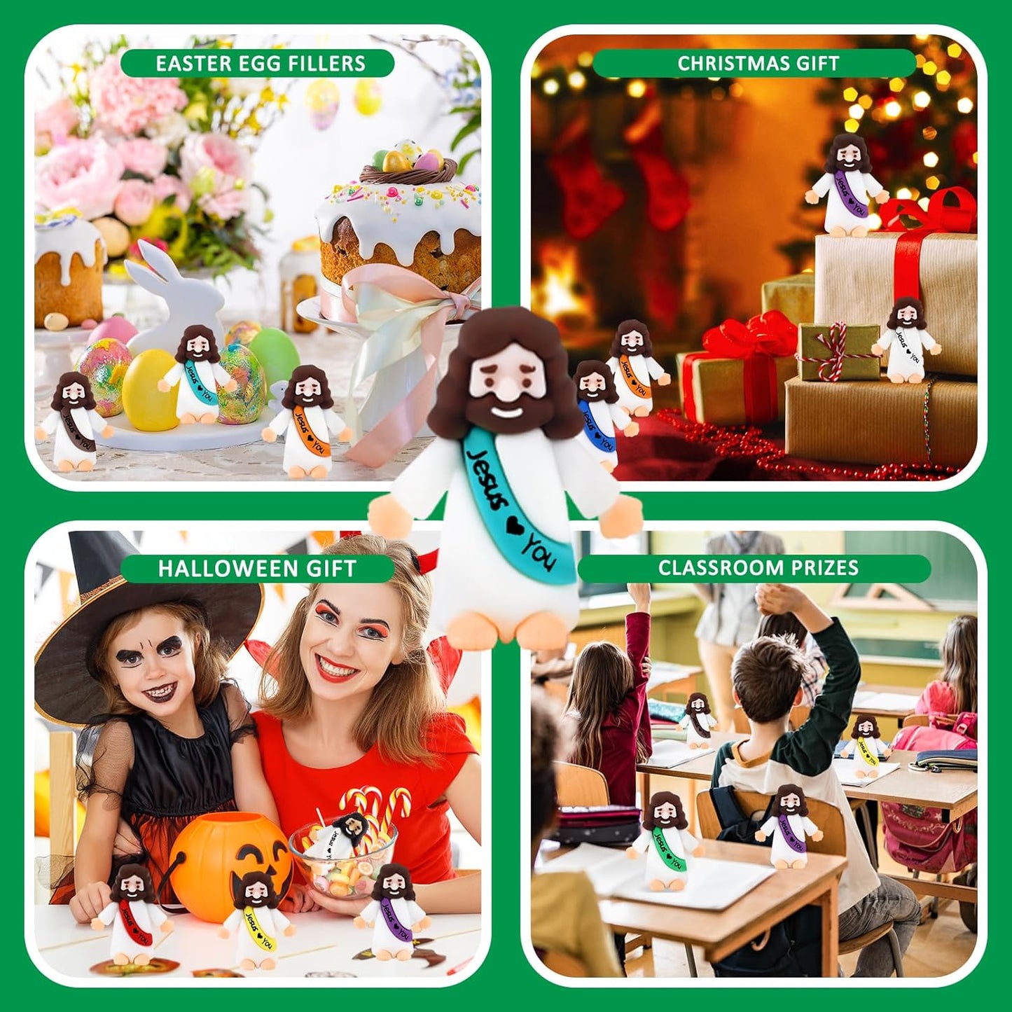 URSKYTOUS Mini Jesus Figurines - 50Pcs Rubber Baby Jesus Toys for Easter Egg Fillers & Party Favors