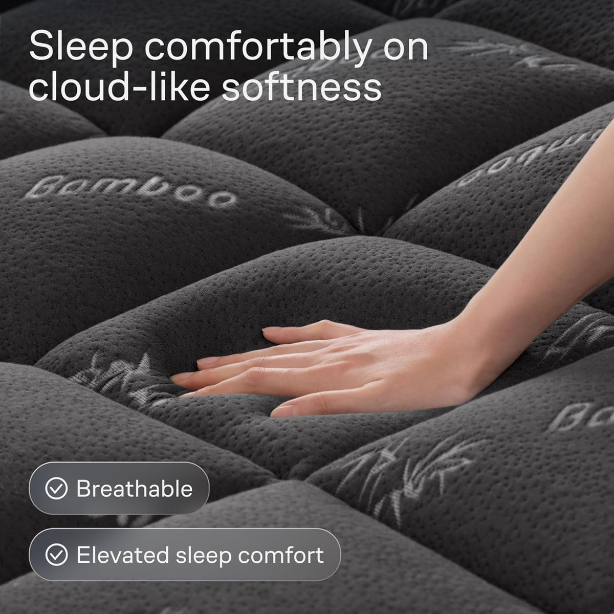 Niagara Sleep Solution King Size Mattress Topper - Ultra Soft Bamboo Viscose Pillow Top for Back Pain Relief | Naturally Cooling, Dark Gray