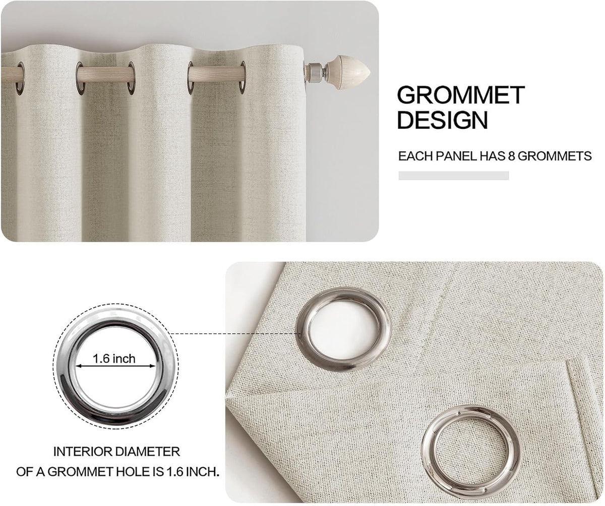 MIULEE Linen Texture Curtains - 100% Blackout Thermal Insulated Drapes | Light Cream, 52x54 Inch (2 Panels)