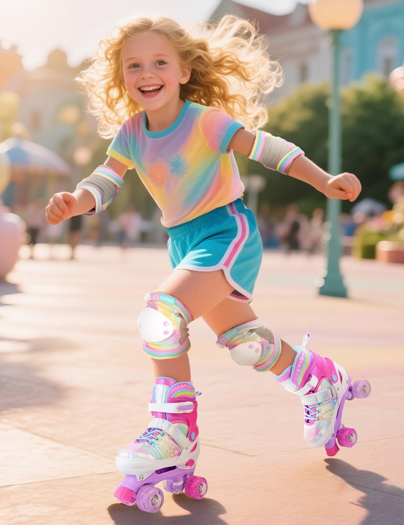 SULIFEEL Rainbow Tie-Dye Adjustable Roller Skates for Girls Kids Ages 3-5 5-8 6-12 Pink Purple Light Up Skate with Fluffy Pom Poms Triple Protection for Indoor Outdoor Skating