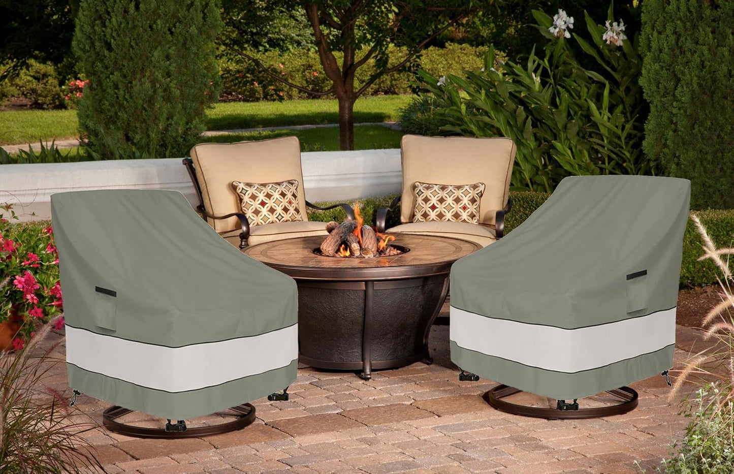 Patio Chair Covers - Waterproof Outdoor Furniture Protection | 33W x 37D x 38H Inches - Grayish Green (2 Pack)