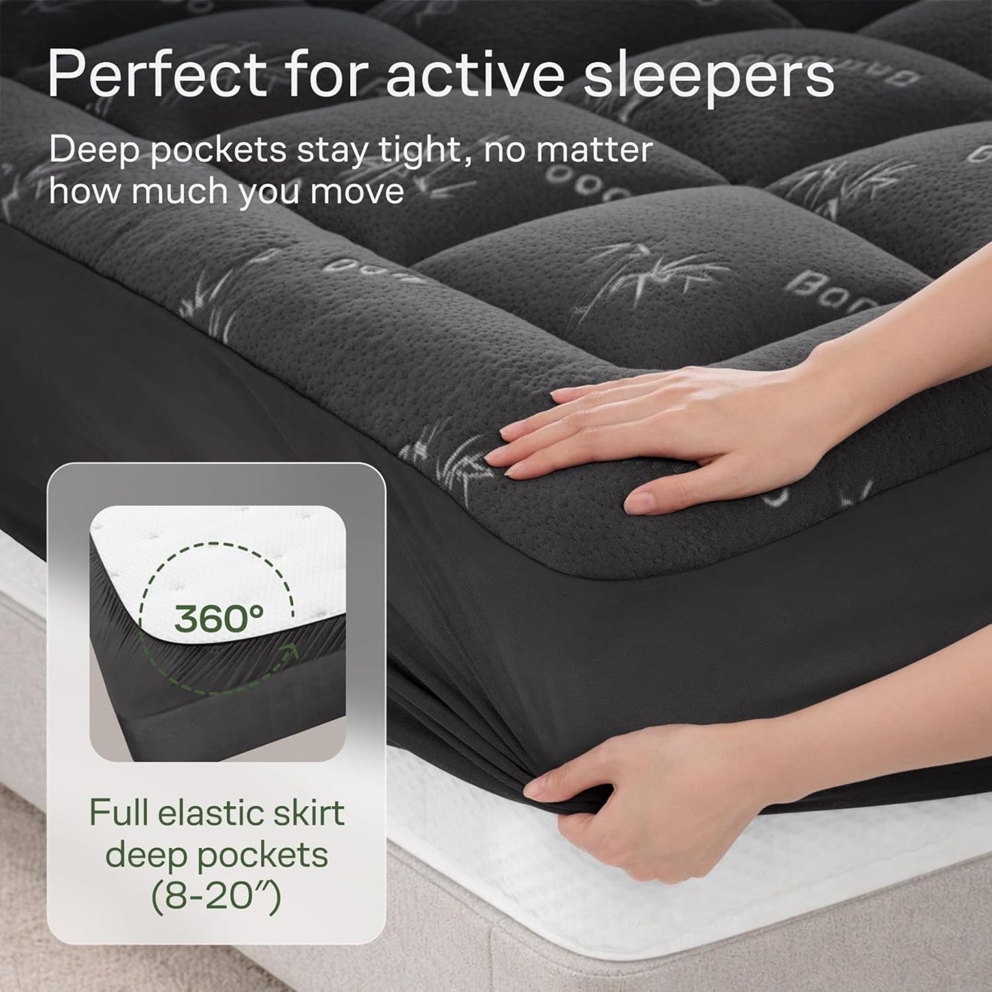 Niagara Sleep Solution King Size Mattress Topper - Ultra Soft Bamboo Viscose Pillow Top for Back Pain Relief | Naturally Cooling, Dark Gray