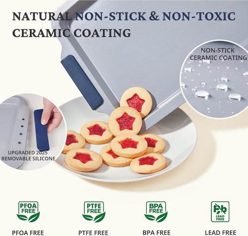 BRONYPRO Non-Stick Ceramic Baking Sheet Set - PFOA & PTFE Free Heavy-Duty Oven Trays | Navy, Set of 3