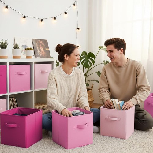 Granny Says 11-Inch Cube Storage Bins - Fabric Collapsible Organizer with Handle | Pink Gradient, 8-Pack