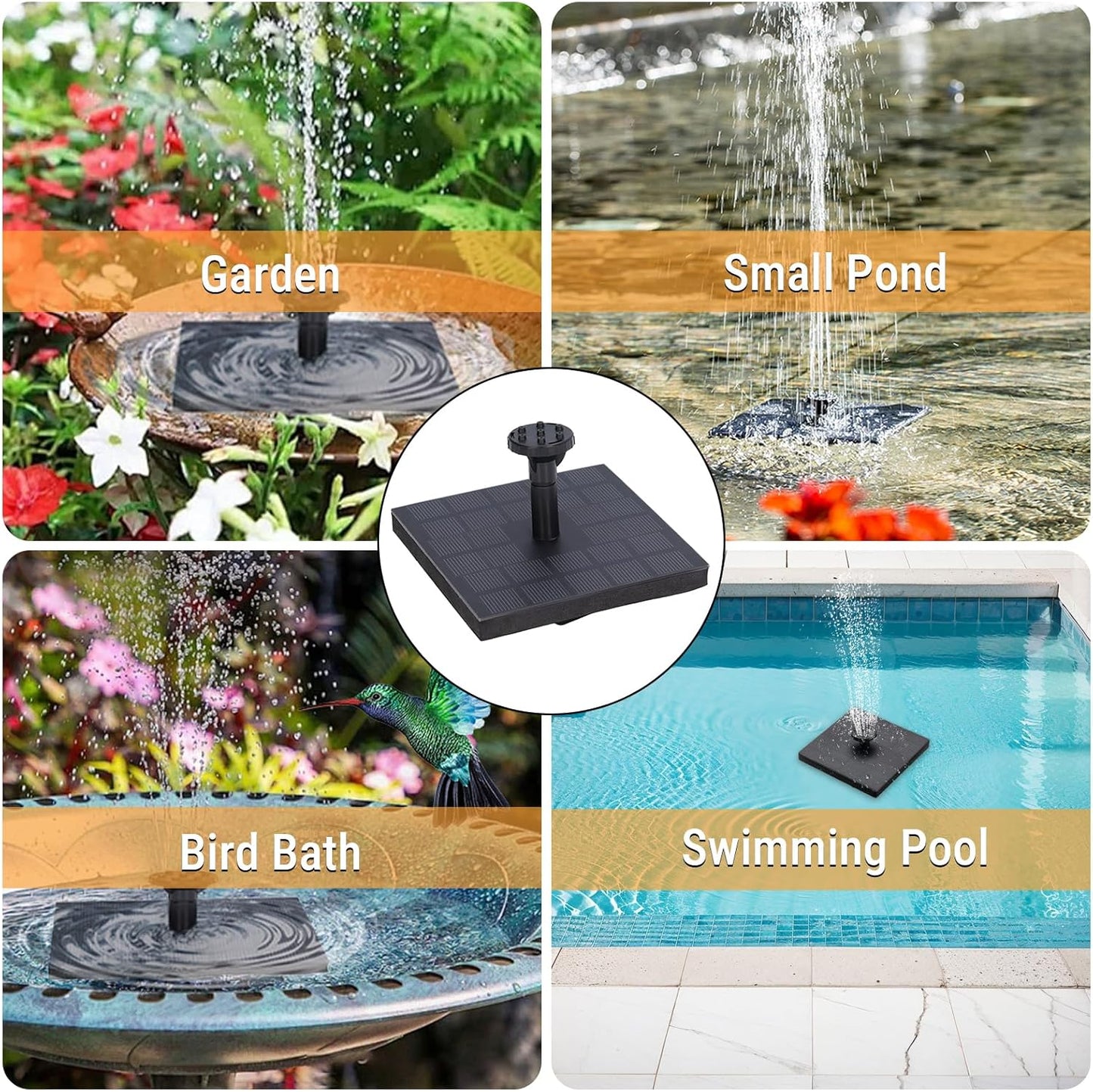 Skiennix Solar Bird Bath Fountain - 6 Nozzle Monocrystalline Pump for Outdoor Garden & Pond