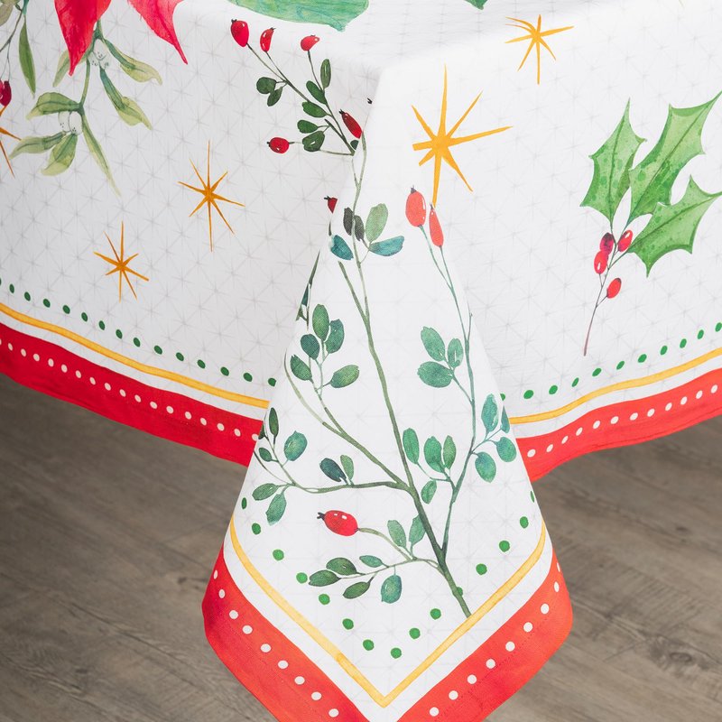 Maison d' Hermine Table Cloth Rectangle Table 100% Cotton 70 x 140 Inches Fall Tablecloth Reusable Everyday Use for Thanksgiving Christmas Decorations Dining Farmhouse Party (Poinsettia Christmas)