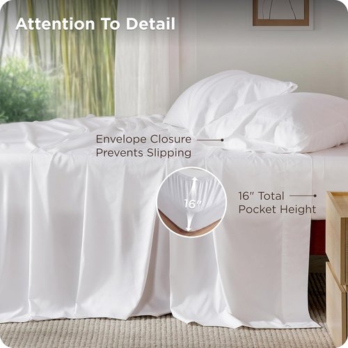 Bedsure King Size Sheet Set - Cooling Bamboo Rayon Sheets | Deep Pocket, Soft & Breathable White Bedding