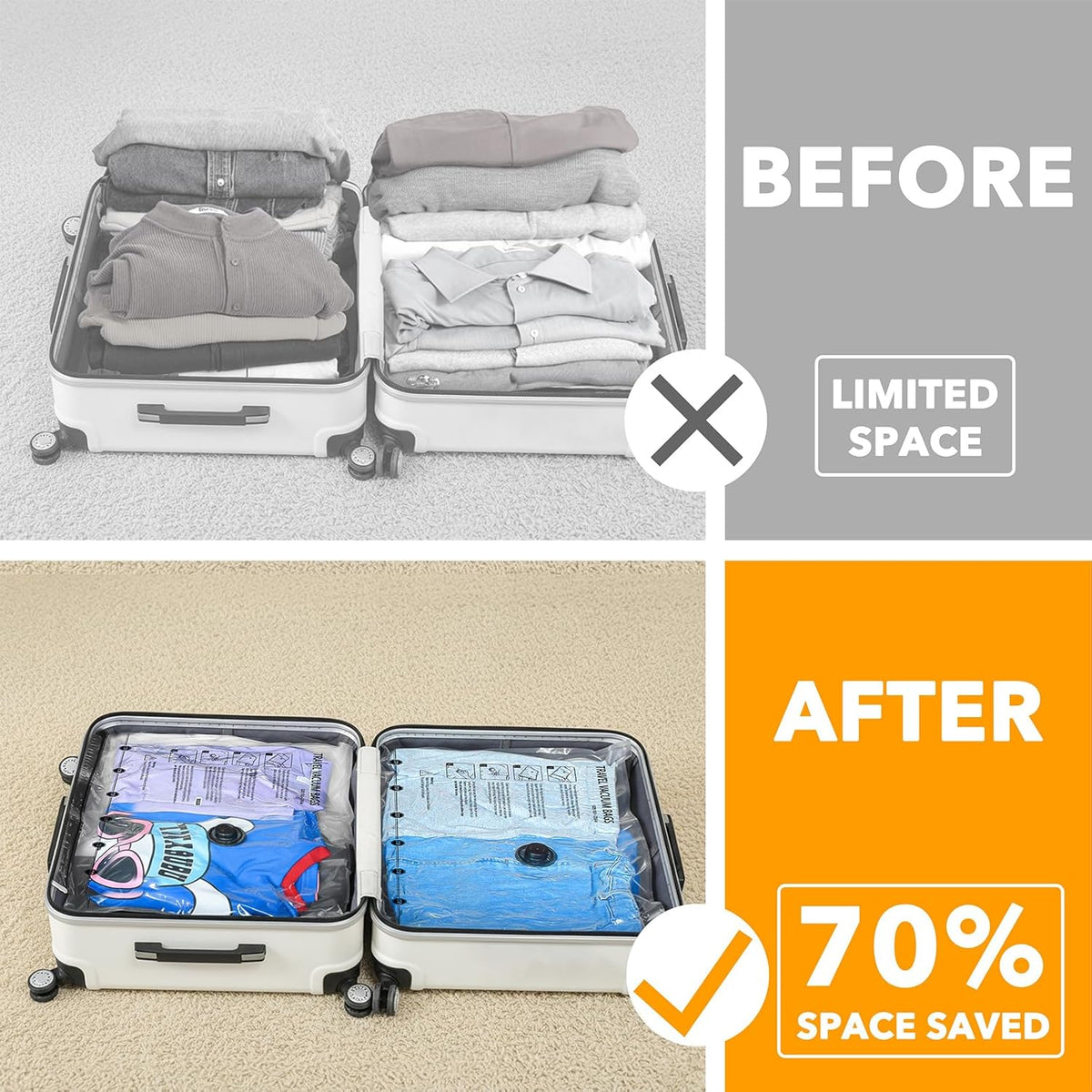SpaceAid Travel Vacuum Bags - 24 Pack Compression Bags with Electric Pump for Luggage & Clothing