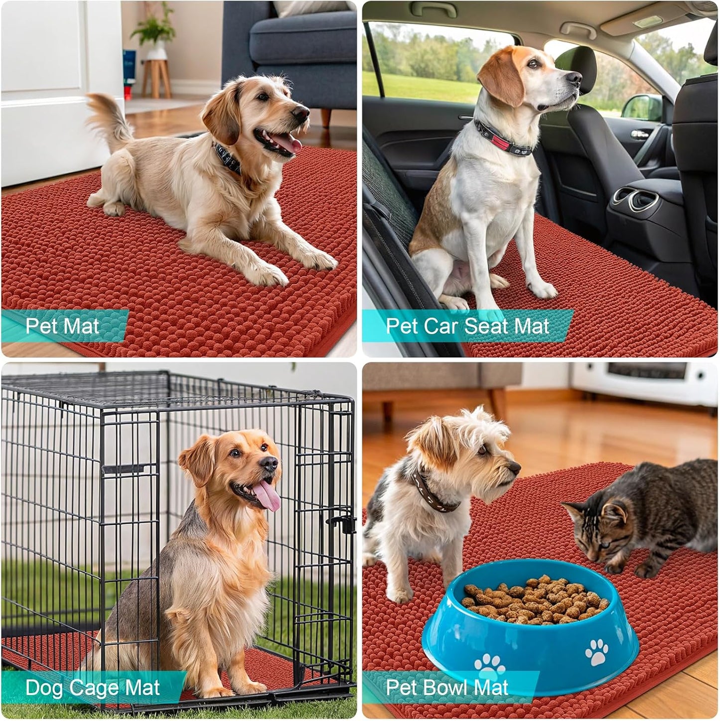 OLANLY Dog Door Mat - Absorbent Non-Slip Chenille Mat for Muddy Paws | 50x30, Maple Red