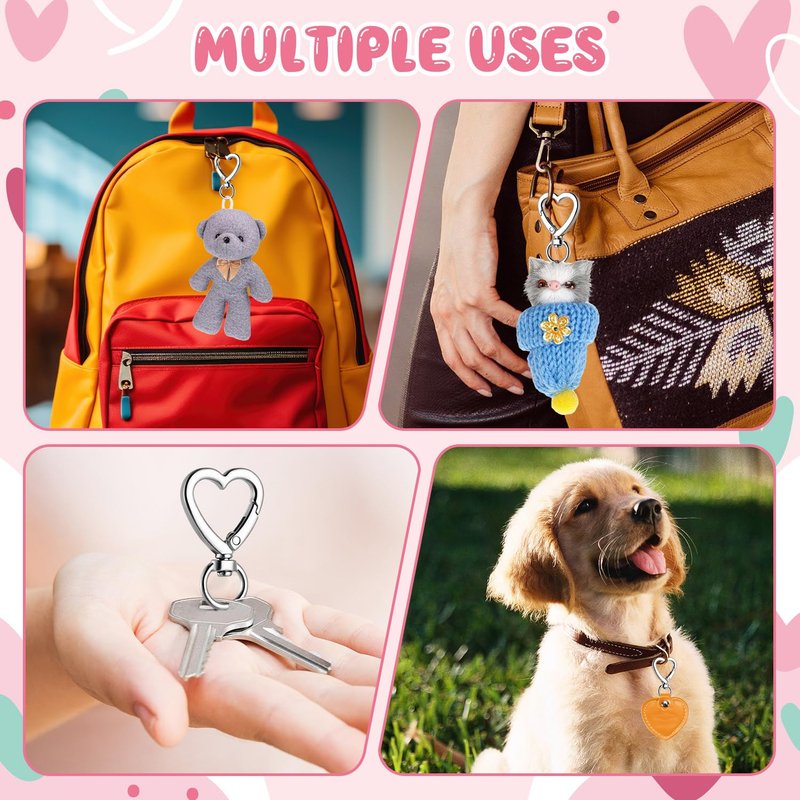 Metal Heart Shape Keychain, 20pcs Sliver Heart Carabiner Clips for Keys, Snap Hook Keychain Clip for Wristlets, Card Holders and Picture Keychains