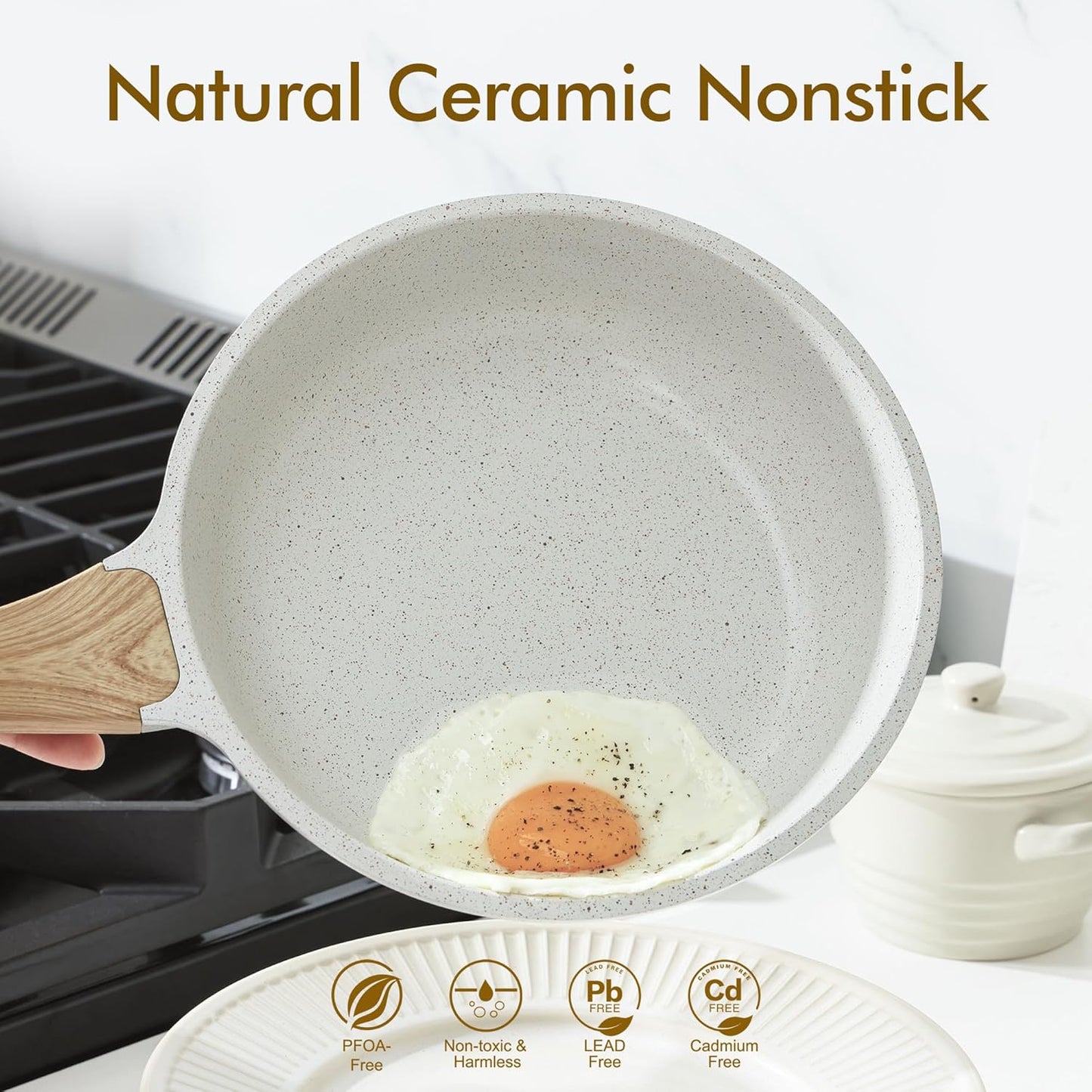SENSARTE Nonstick Ceramic Frying Pan - 8-Inch Healthy Omelet Skillet | Induction Compatible, PFAS-Free, White