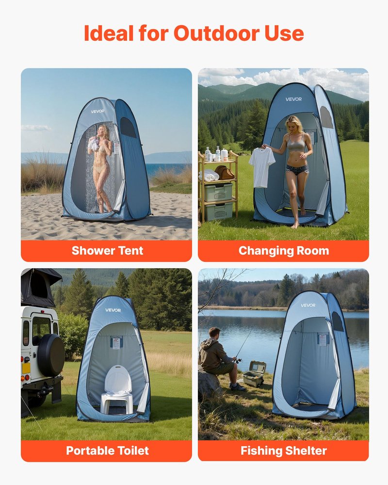 VEVOR Pop up Privacy Tent, Instant Portable Privacy Tent Changing Room with Ground Stakes, Ropes, and Carry Bag, 190T Polyester with Silver Coating, Quick Setup, for Camping, Beach, Fishing, Blue