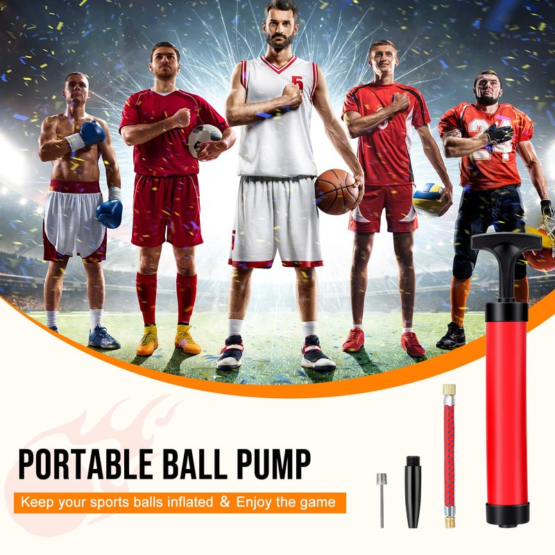 50 Set Ball Pump Kit Portable Hand Air Ball Pump for Sports Balls Inflator with Needle Extension Hose Soccer Pump for Football Basketball Volleyball Water Balloon Christmas Child Shoeboxes, Red
