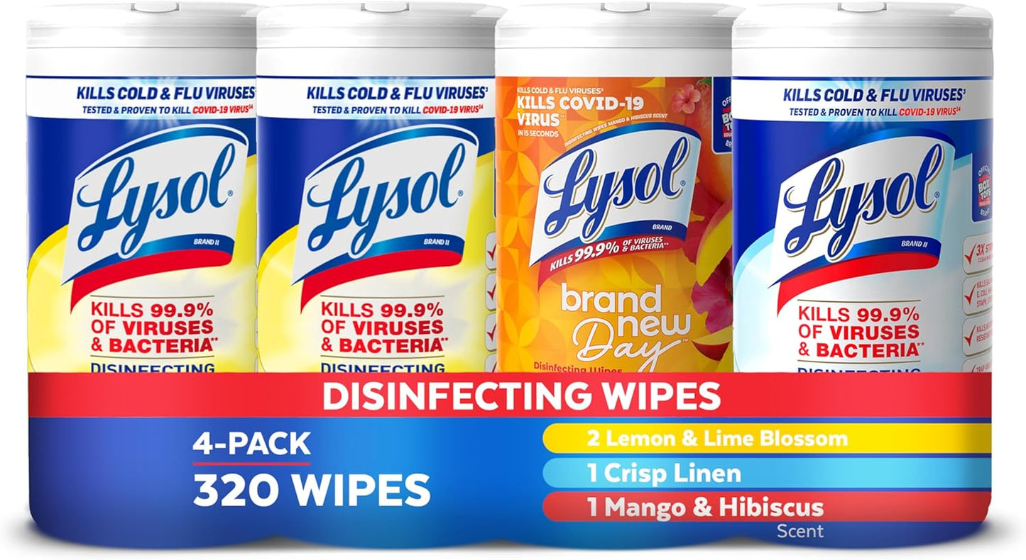 Lysol Disinfecting Wipes Bundle - All-Purpose Multi-Surface Cleaner | 80 Count (4 Pack)