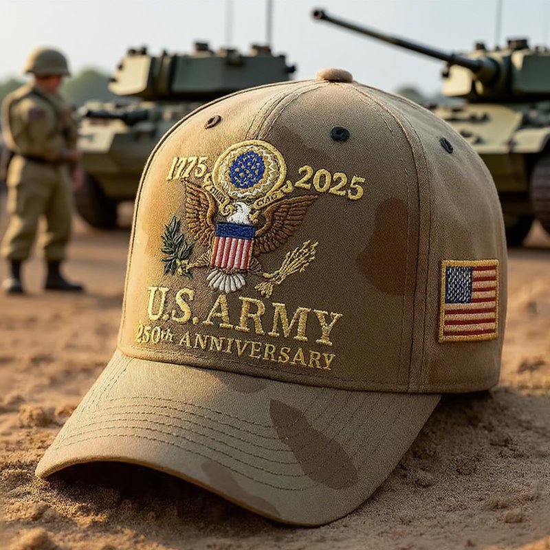 250th Anniversary Army Hat, Adjustable Embroidered Baseball Cap Anniversary Tribute Hat for Veterans Patriots