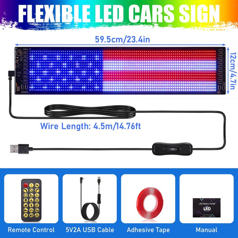 TOBWOLF Golf Cart Devil Eyes Light Sign, 23x5in Programmable Flexible Screen for Windshield with App Control, DIY Pattern Soft Screen LED Lights for Golf Car Trucks Festivals Decor
