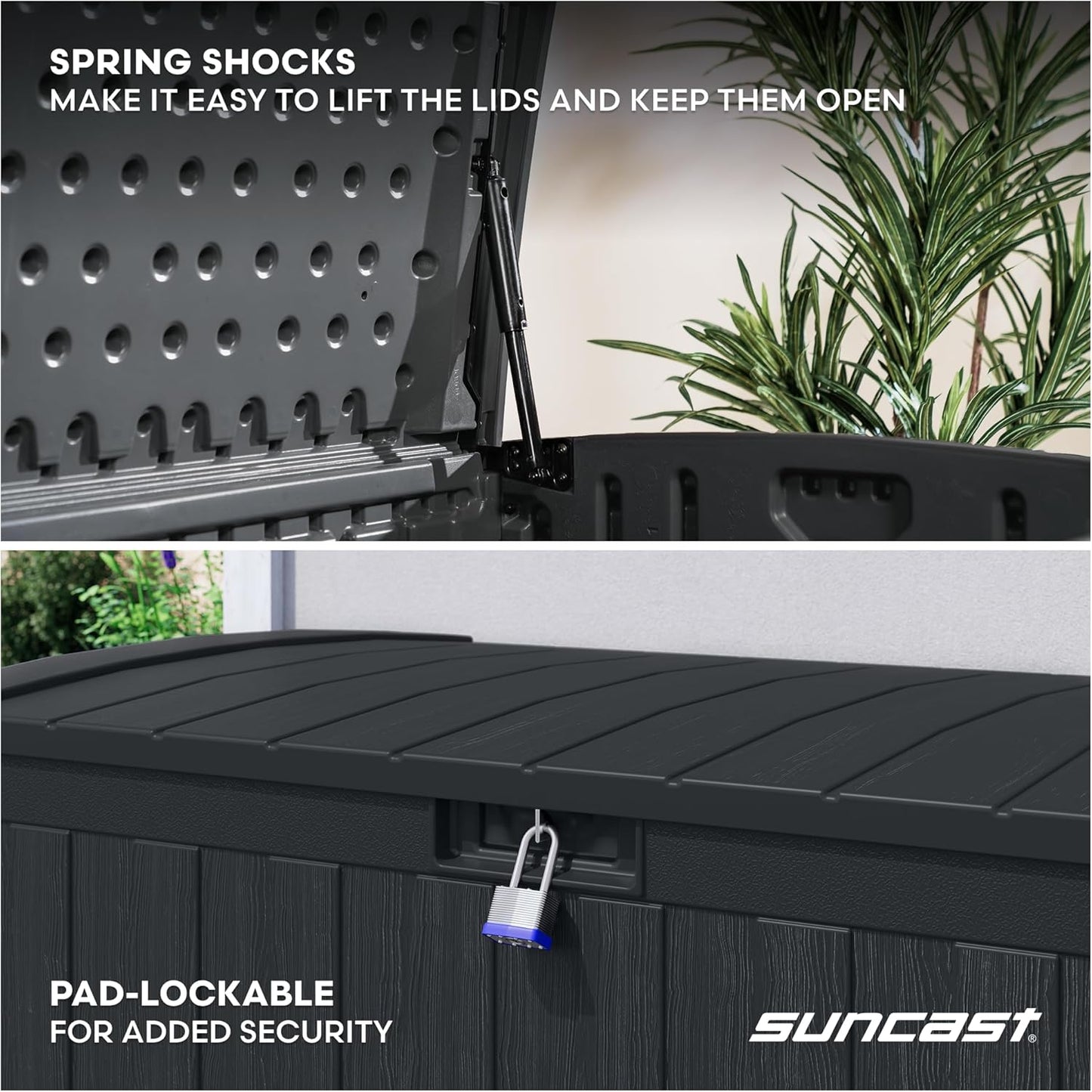 Suncast 134-Gal. Resin Outdoor Patio Deck Box - Extra-Large Storage Solution in Iron Ore
