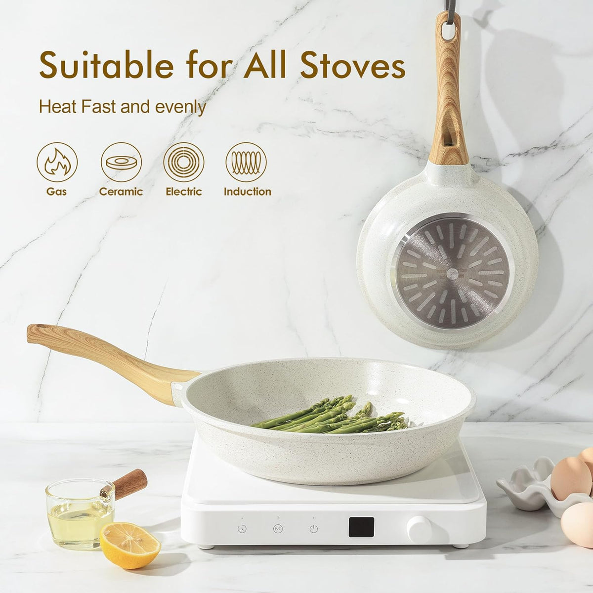 SENSARTE Nonstick Ceramic Frying Pan - 8-Inch Healthy Omelet Skillet | Induction Compatible, PFAS-Free, White