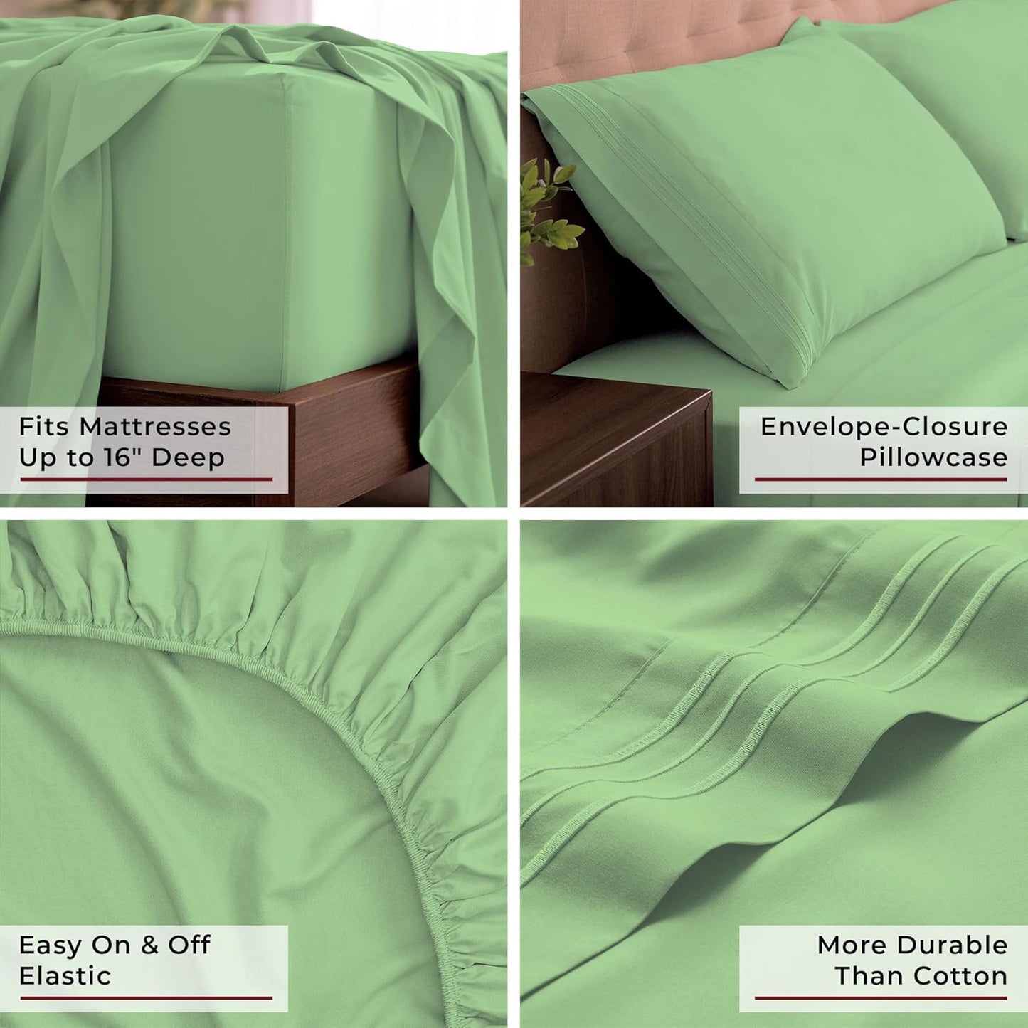 Mellanni King Sheets Set - 4 PC Hotel Luxury Bedding - Extra Soft, Cooling, Wrinkle Resistant (King, Pistachio)