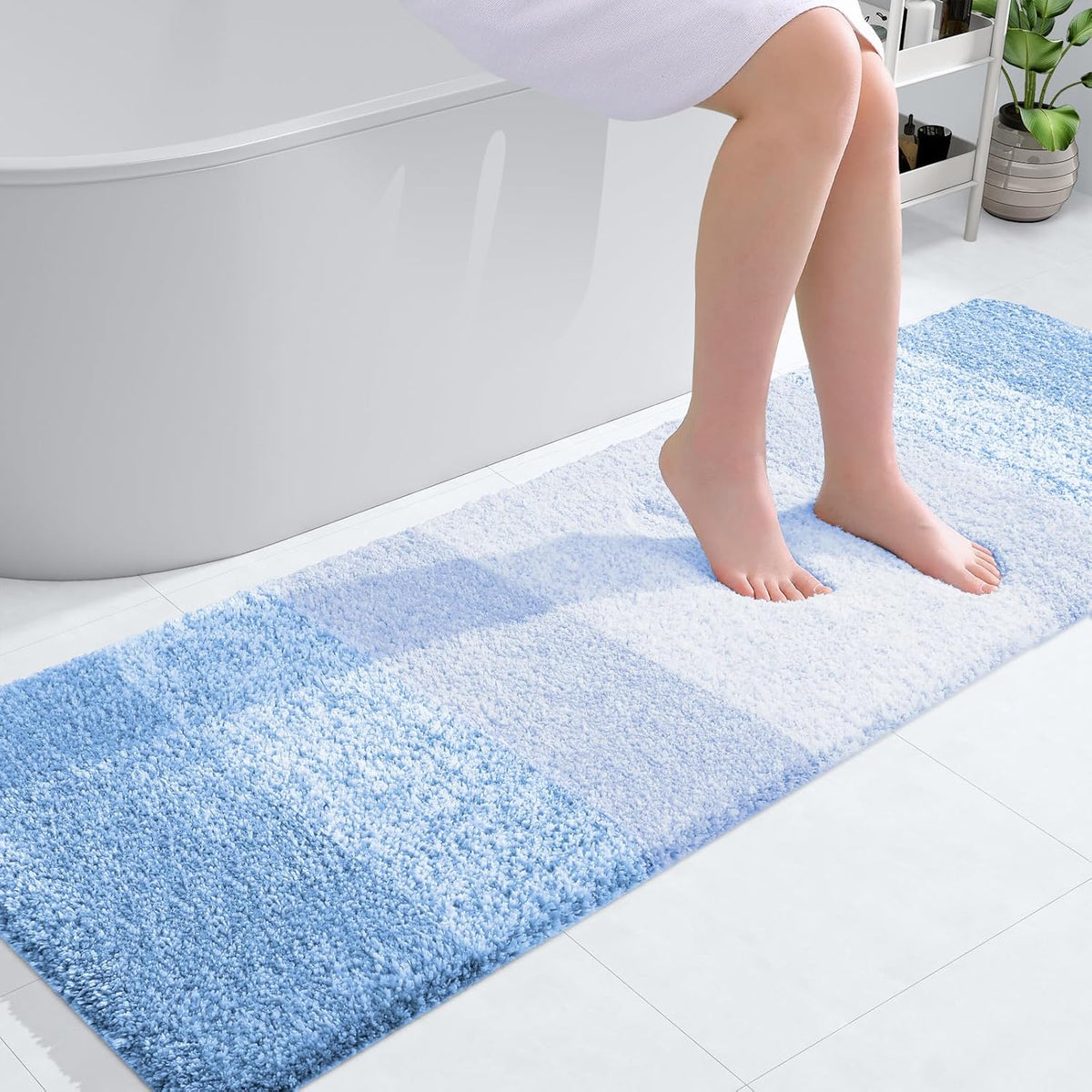 OLANLY Bathroom Runner Rug - Extra Soft Microfiber Mat with Rubber Backing | Quick Dry, Washable, Light Blue 59x20
