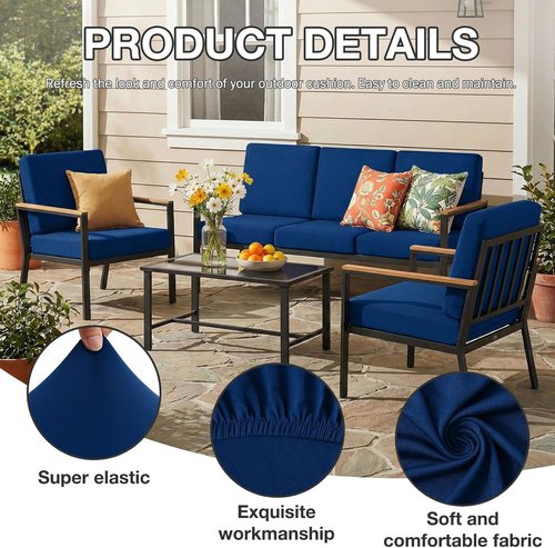 Hyha 8-Piece Patio Cushion Covers - Stretch Washable Outdoor Slipcovers for Sofa & Chair Cushions | Navy