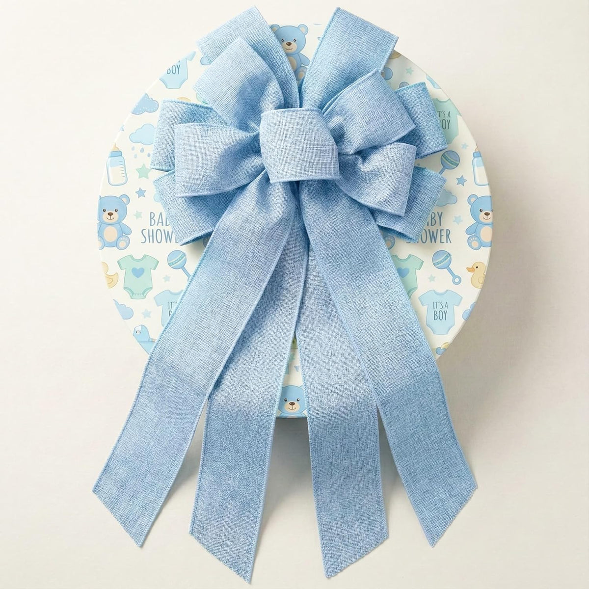 Skiennix Baby Blue Large Bow - 11x21 Inch Linen Texture Wired Ribbon for Wreaths & Decor