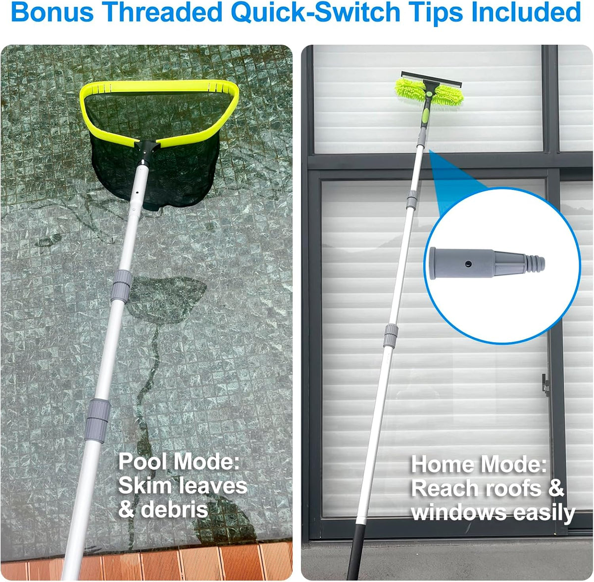 Sepetrel 15-Foot Telescoping Pool Pole - Upgraded Professional Design with Threaded Tips for Skimmer Net & Brush