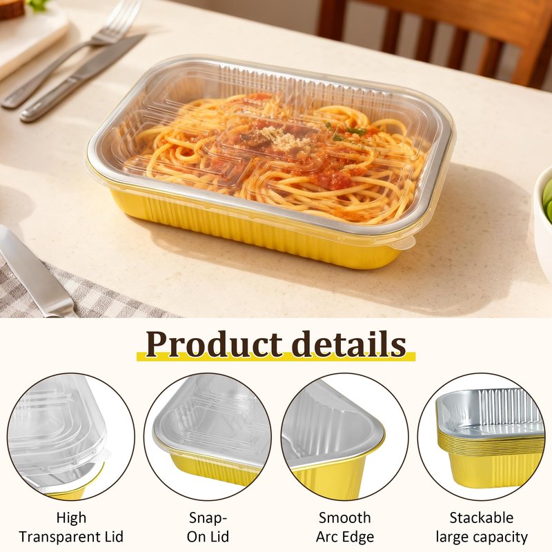 Axigundaone 10 Pcs Aluminum Pans with Lids 9 x 13In, Gold Disposable Aluminum Foil Baking Pan, Heavy Duty Foil Food Containers for Baking, Heating