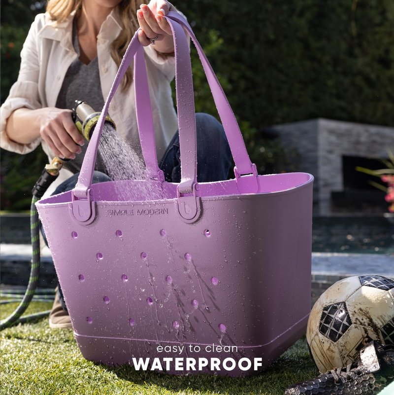 Simple Modern Large Beach Bag | Waterproof Getaway Rubber Tote with Zipper Pocket for Travel, Pool, Boat, Groceries, Sports | Electric Lavender