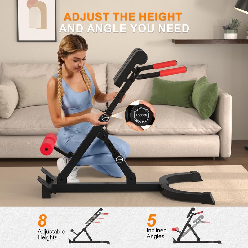 Roman Chair,Foldable Back Extension Machine,Adjustable Ab Back Extension Machine,Core Strength Trainer,Back Exercise Machine for Glute,Ab Workouts,Full All-in-One Body Workout&Home Gym Fitness(Red)