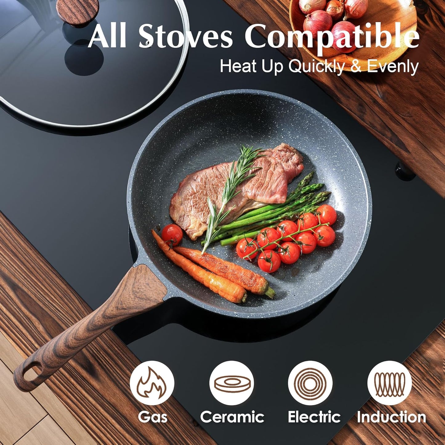 SENSARTE Nonstick Frying Pan & Stock Pot Set - 8-Inch Skillet with Lid & 4.5QT Induction-Compatible Pot