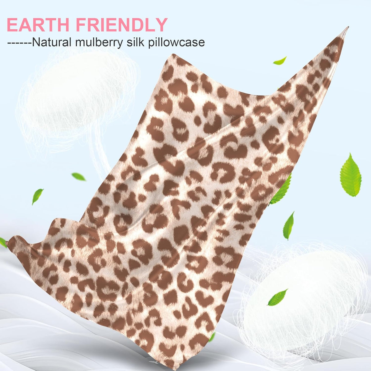 Skiennix Mulberry Silk Pillowcases - King Size 2-Pack for Hair & Skin | Soft, Breathable, Cooling, Leopard Beige