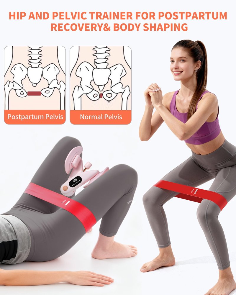 Seiyeje Thigh Master, Kegel Exerciser for Women, Pelvic Floor & Hip Trainer with 5 Resistance Bands, Thigh Glutes and Leg Slimming, Light Pink, Home Fitness Equipment