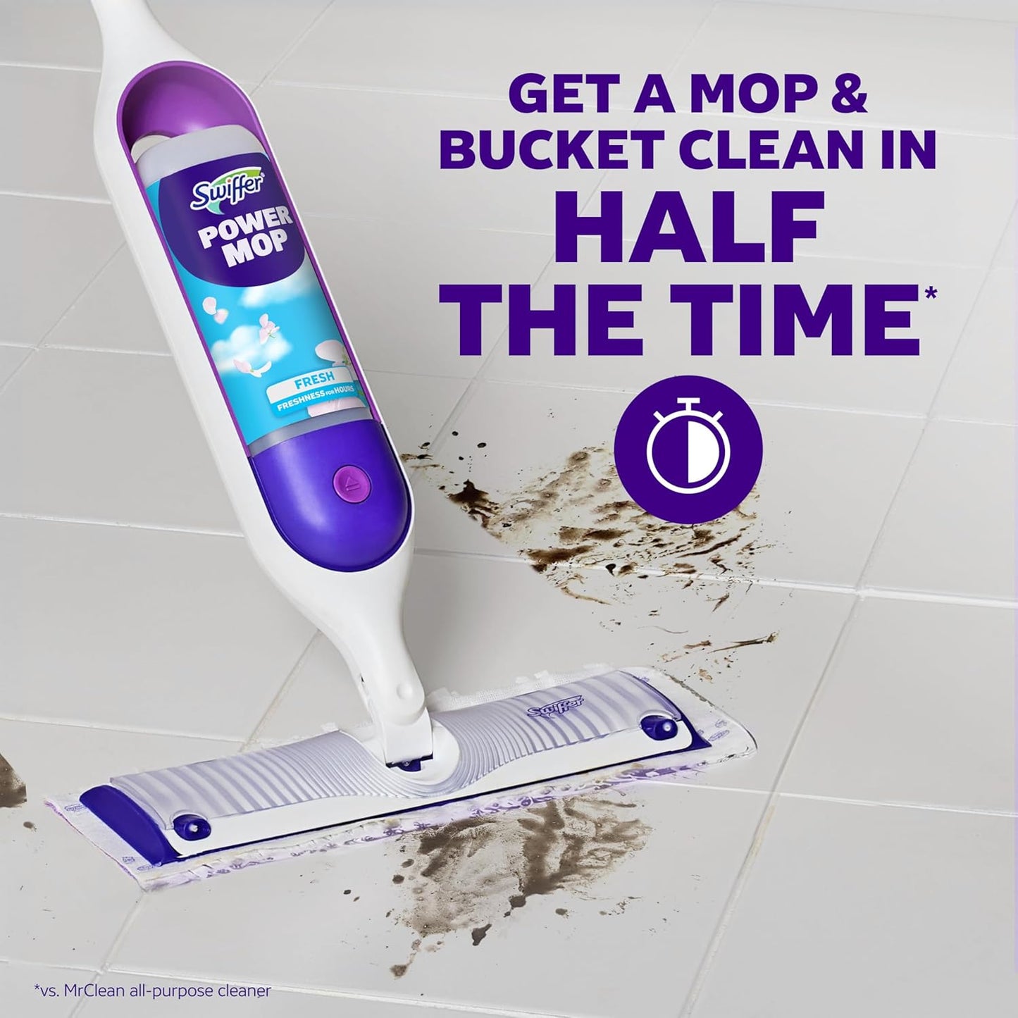 Swiffer PowerMop Multi-Surface Mop Kit - Fresh Scent Cleaning Solution & 2 Mopping Pad Refills