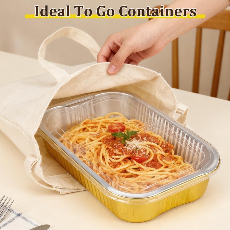 Axigundaone 10 Pcs Aluminum Pans with Lids 9 x 13In, Gold Disposable Aluminum Foil Baking Pan, Heavy Duty Foil Food Containers for Baking, Heating