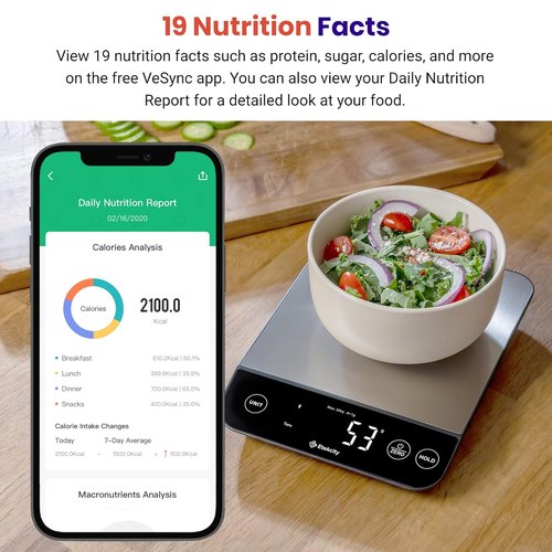 Etekcity Food Nutrition Scale - Smart Calorie Counting Scale | IPX6 Waterproof, Bluetooth, 22lb Capacity