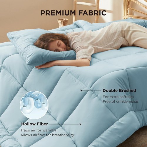 Bedsure Comforter Duvet Insert - All-Season Quilted Down Alternative Bedding, Light Spa Blue, Full Size 86 x 82 Inches