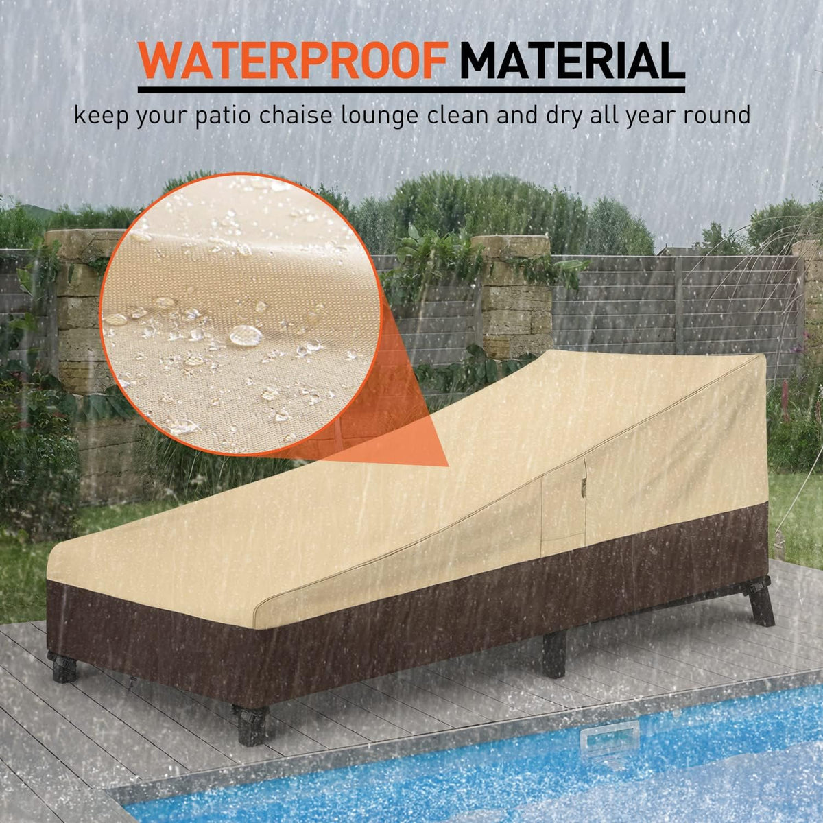 Arcedo Waterproof Patio Lounge Chair Covers - Heavy Duty 2-Pack for Winter Protection | 80" L x 32" W x 25" H, Beige & Brown