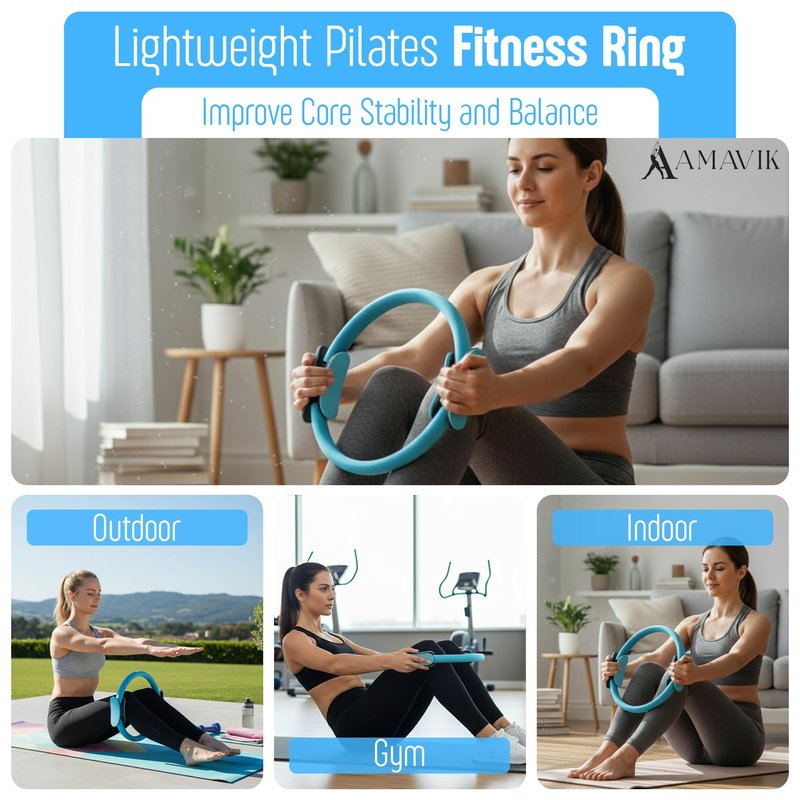 AMAVIK Pilates Kit 15-Piece Home Workout Set with 5 Resistance Bands, Pilates Ring and Ball Sets with Accessories – Complete Pilates Equipment for Women, Flexibility & Balance Training, Purple-Blue
