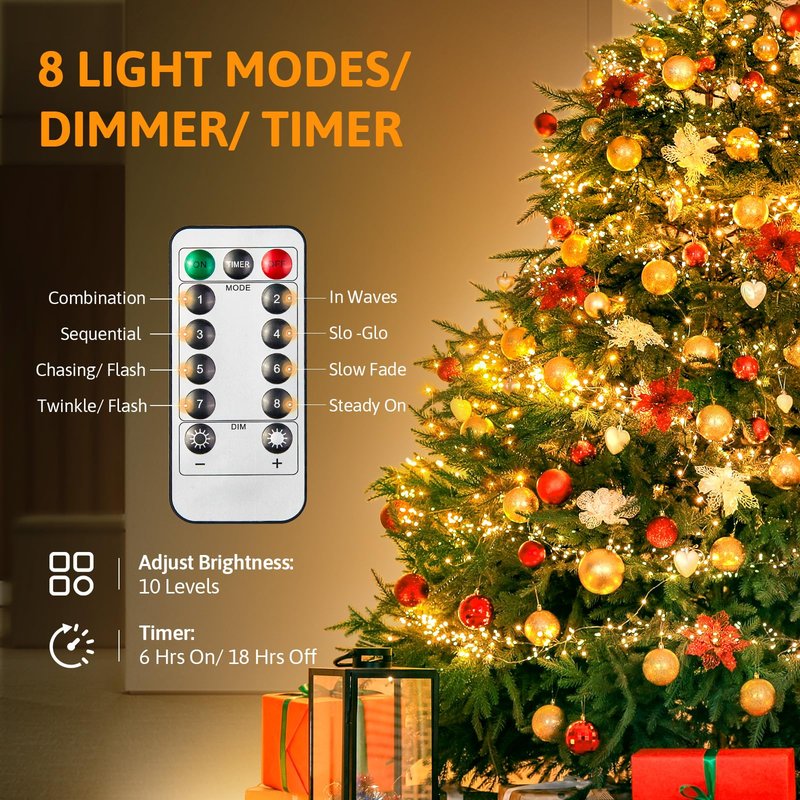 33ft 100 LED Fairy Lights Battery Operated with Remote, HALHSAP Battery Powered String Lights, Waterproof Twinkle Fairy Lights for Bedroom DIY Party Wedding Indoor Outdoor Christmas Decorations 1 PACK