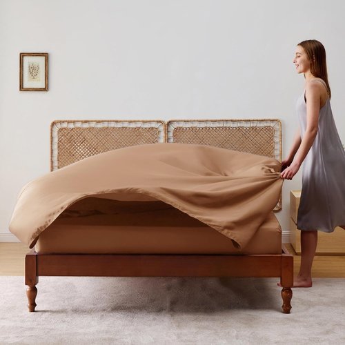 Bedsure Cooling California King Sheet Set - Breathable Rayon from Bamboo, Soft & Silky, Khaki