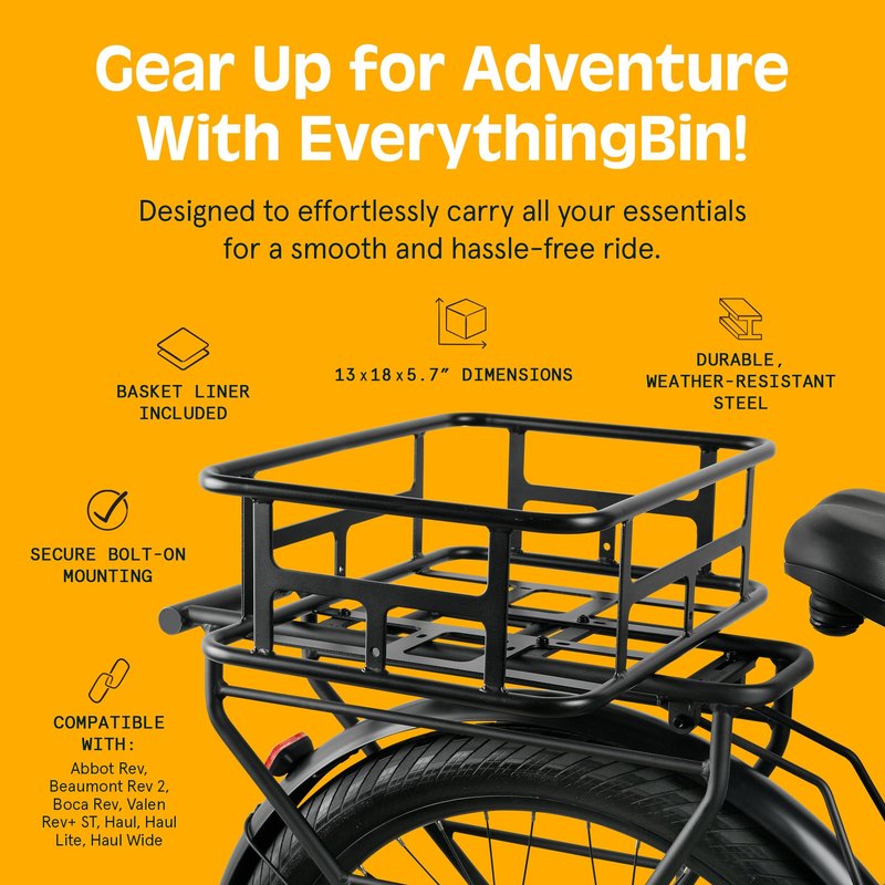 Retrospec EverythingBin Ebike Rear Basket, Large Rear Basket for Electric Bike 13x18x5.7 Easy Mounting, Strong, Durable, Weather Resistant Steel