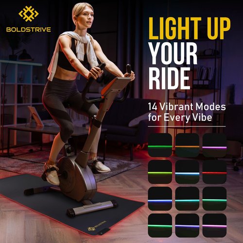 Boldstrive RGB LED Exercise Equipment Mat 30x60in - Stylish Non-Slip Floor Protection for Spin Bikes, Walking Pads or Yoga - For Exercise Bike Mat, Peloton Bike Mat, Peloton accessories