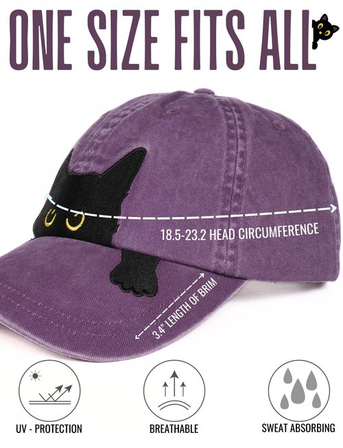 InnoBeta Black Cat Lovers Gifts for Women, Men, Adjustable Embroidered Hat for Birthday, Christmas - Purple