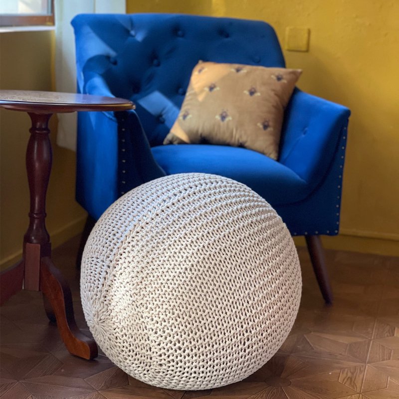 ART pinecone Woven Cotton Rope Yoga Ball Cover – 65 cm / 26" Fit Exercise Ball Chair Cover, Non-Slip & Washable, Decorative Balance Ball Cover for Home, Office & Fitness (Warm Ivory)