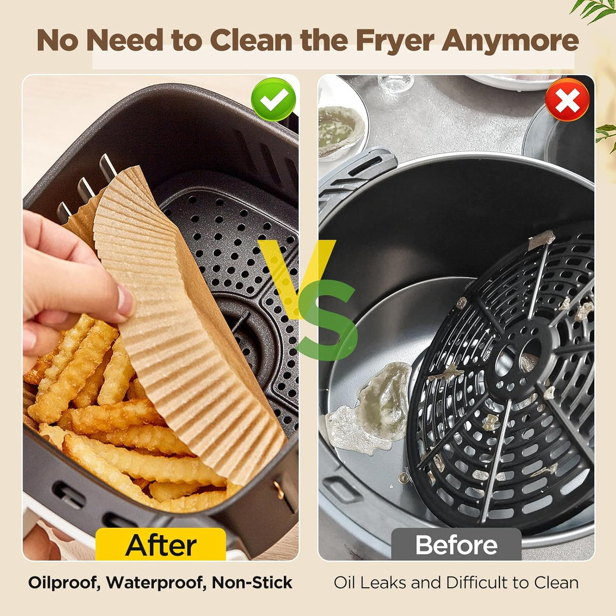 Air Fryer Paper Liners - 100PCS Non-Stick Parchment Liners for 5-8QT Air Fryers | 8 Inch Round