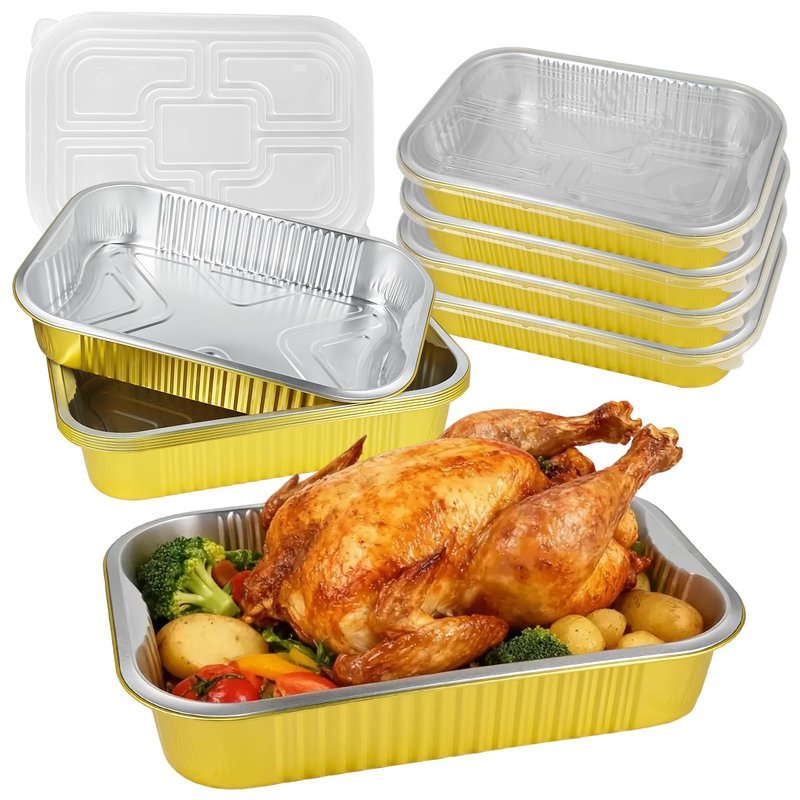 Axigundaone 10 Pcs Aluminum Pans with Lids 9 x 13In, Gold Disposable Aluminum Foil Baking Pan, Heavy Duty Foil Food Containers for Baking, Heating