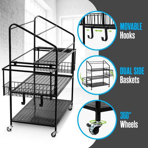 Houseables Workout Equipment Storage, Exercise Equipment Storage, Home Gym Organizer, Weight Rack for Home Gym, Kettlebell Rack, Weight Dumbbell Holder Cart, Yoga Organization Shelf, Rolling, 3 Tier