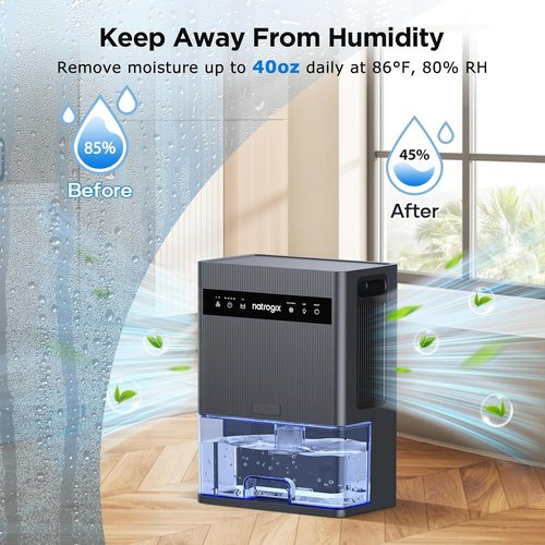 Dehumidifier | Skiennix 106 OZ Quiet Home Dehumidifier for 1000 sq.ft - Auto Shut Off, Timer, 7 Color Light, Grey