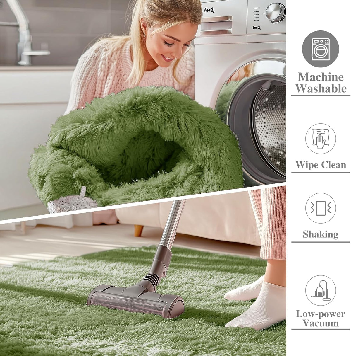 OLANLY Large Area Rug - Soft Fluffy Shaggy Carpet for Living Room & Bedroom | Machine Washable, Green